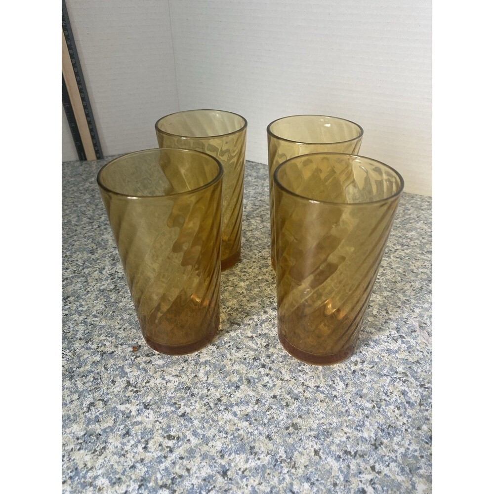 4 VTG Continental Can Co Amber  10 Oz  Juice Glass Gold brown Yellow  Gold
